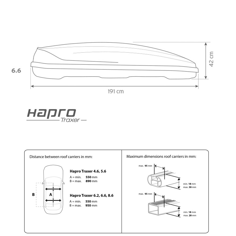 Автомобильный бокс Hapro Traxer 6.6, 410 л, черный матовый