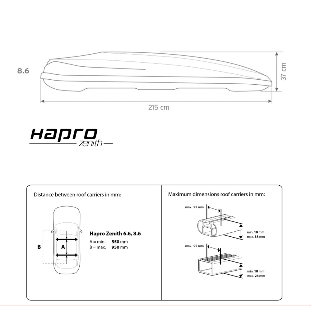 Автомобильный бокс Hapro Zenith 8.6 W, 440 л, белый глянец. Hapro Россия